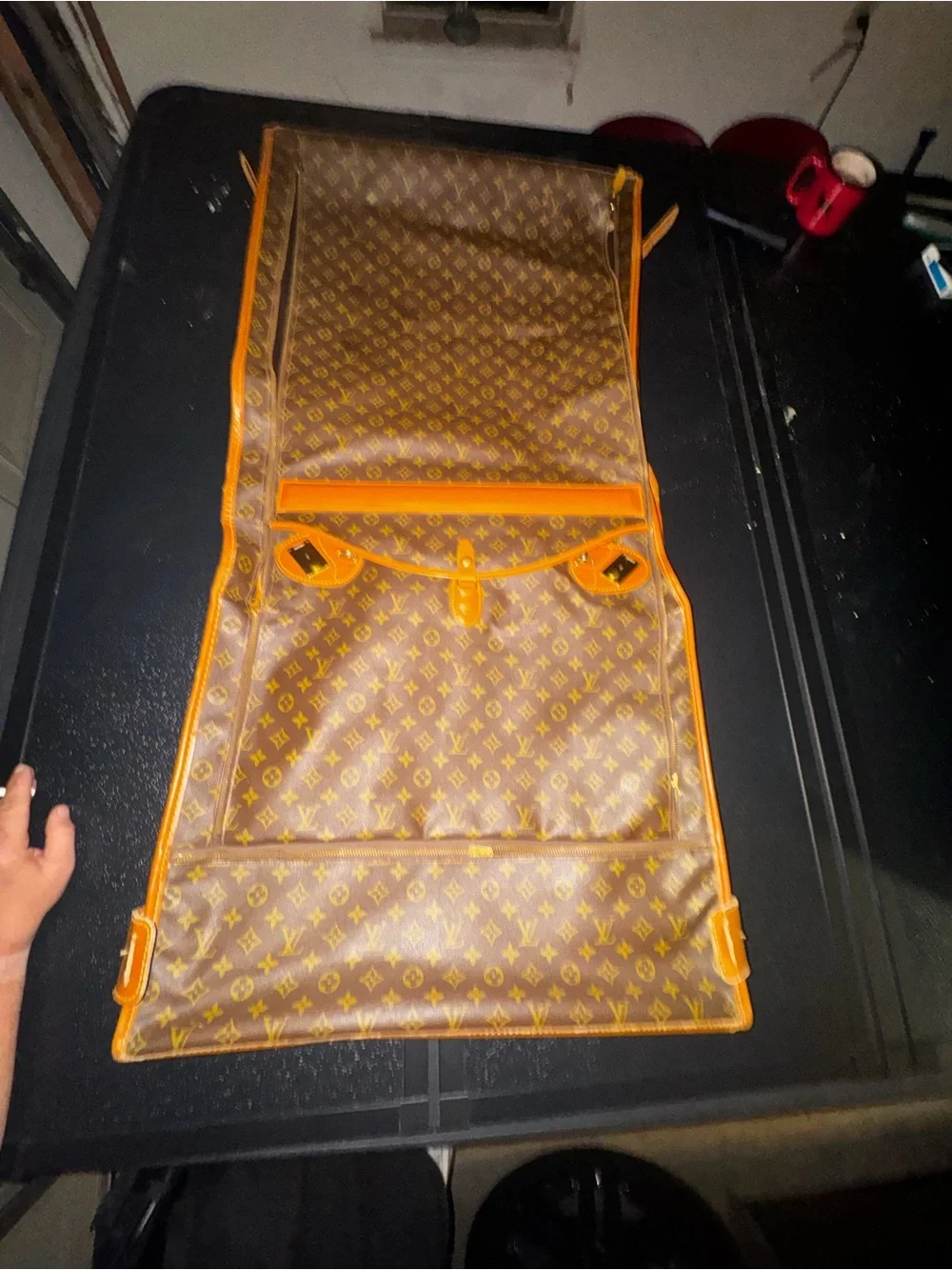 Louis Vuitton Monogram Suitcase and Garment bag in Brown and Tan Trim